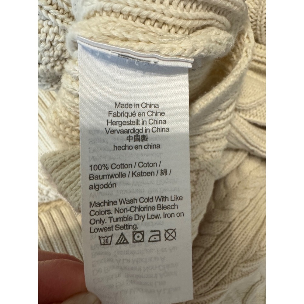 J.Crew Womens Ivory Cotton Cable Knit Fisherman Sweater Mock Neck BD709 Size M - Picture 6 of 7